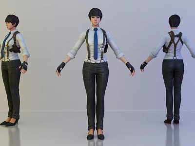 Game Movie Character White Shirt Blue Tie Black Suspenders Short Dark Hair Front Back Side Views 3d model