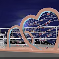 Outdoor Romantic Heart Shaped Decorative Structures With Moonlit Night Railing And Lights