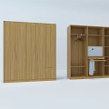 Wooden Wardrobe Storage Design With Closed Doors Open Shelves And Hanger Rod