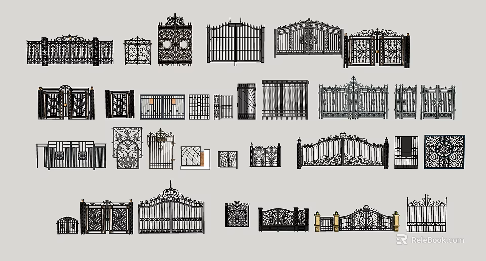Ornate Iron Gates With Various Decorative Patterns And Design Styles 3d model