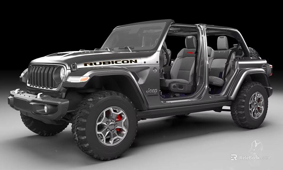 Jeep Rubicon Convertible With Open Doors And Interior Seats Off Road Tires 3d model 