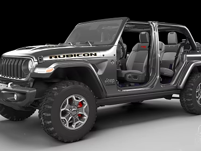 Jeep Rubicon Convertible With Open Doors And Interior Seats Off Road Tires 3d model