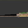 Residential Gate Featuring Brick Wall Green Lawn And Yellow Building In Yard