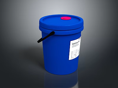 Blue Plastic Household Bucket With Red Lid Black Handle And White Label For Daily Use 3d model