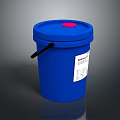 Blue Plastic Household Bucket With Red Lid Black Handle And White Label For Daily Use