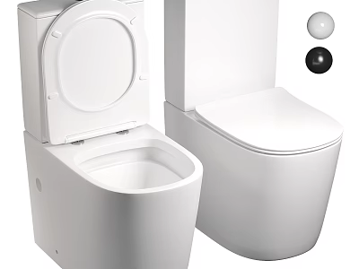 Two Modern Toilets With Open And Closed Lids And White Black Spheres 3d model