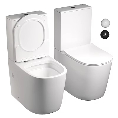 Two Modern Toilets With Open And Closed Lids And White Black Spheres 3d model