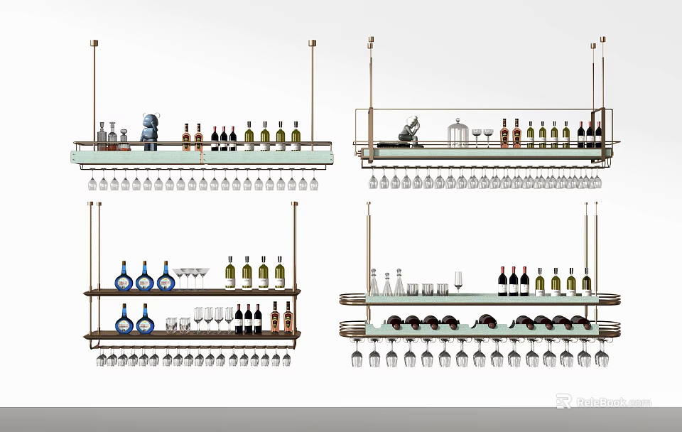 Modern Wine Cabinet With Glass Shelves For Wine Bottles And Glasses Storage 3d model 