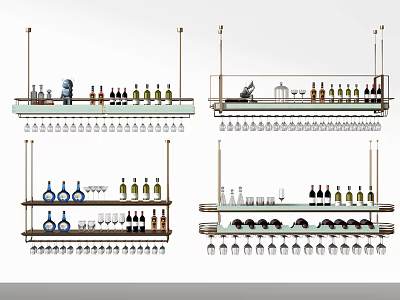 Modern Wine Cabinet With Glass Shelves For Wine Bottles And Glasses Storage 3d model