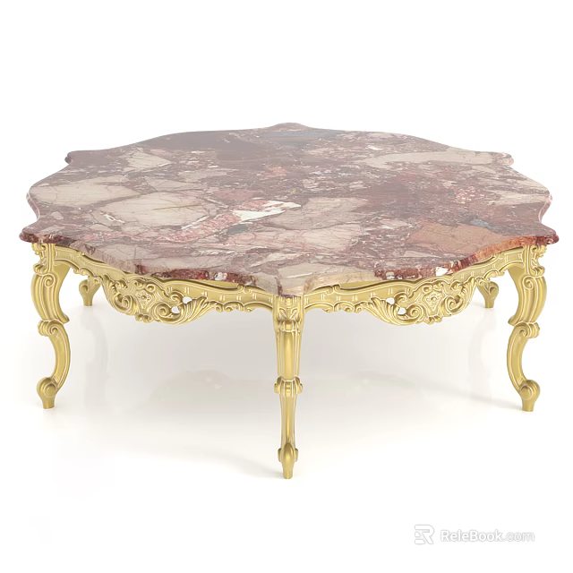 Elegant Coffee Table With Ornate Gold Carved Legs And Marble Top 3d model 