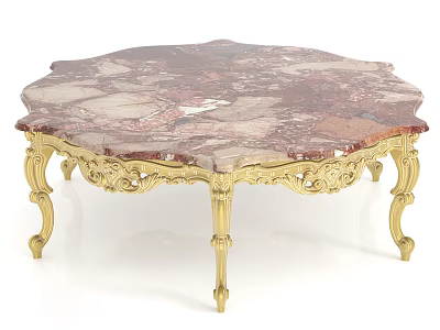 Elegant Coffee Table With Ornate Gold Carved Legs And Marble Top 3d model
