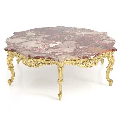 Elegant Coffee Table With Ornate Gold Carved Legs And Marble Top 3d model