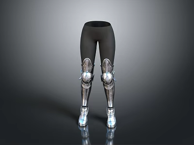 Game Movie Character Leg Armor With Black Leggings Silver Metallic Knee Guards And Boots 3d model