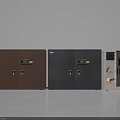 Three Different Color Safes With Double Doors And Combination Locks In White Room