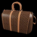 Classic Brown Leather Travel Bag With Monogram Pattern Tan Handles And Shoulder Strap