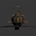 Traditional Windmill Model with Wooden Structure Four Green Blades and Small Windows Detailed Design