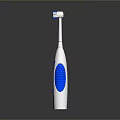 Electric Toothbrush With White And Blue Ergonomic Grip Handle And Soft Bristle Head