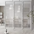 Modern White Room Divider With Geometric Openwork Design In Living Space Interior 3d model