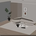 Modern Multi Person Sofa In Minimalist Living Room With Coffee Table Plants And Wall Art