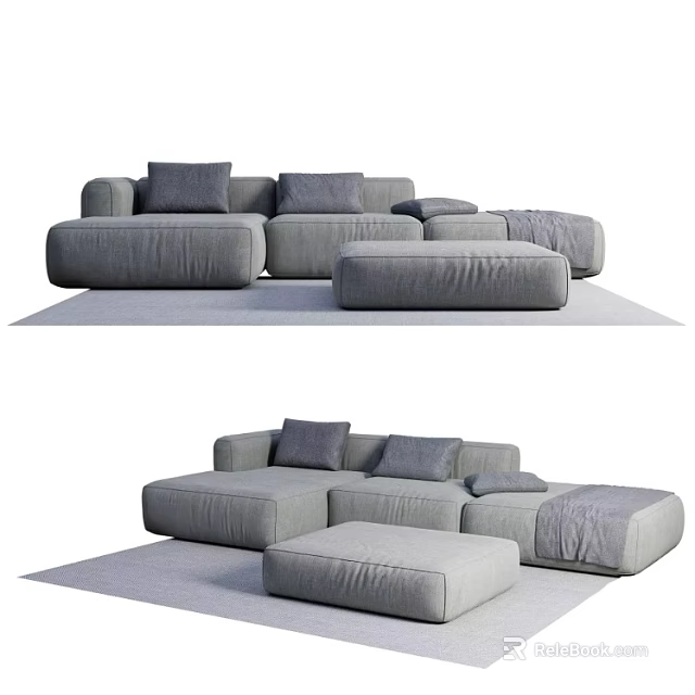 Modern Gray Sectional Sofa Set With Modular Design And Plush Comfortable Cushions 3d model 