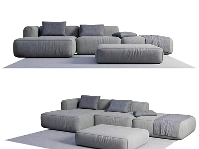 Modern Gray Sectional Sofa Set With Modular Design And Plush Comfortable Cushions 3d model
