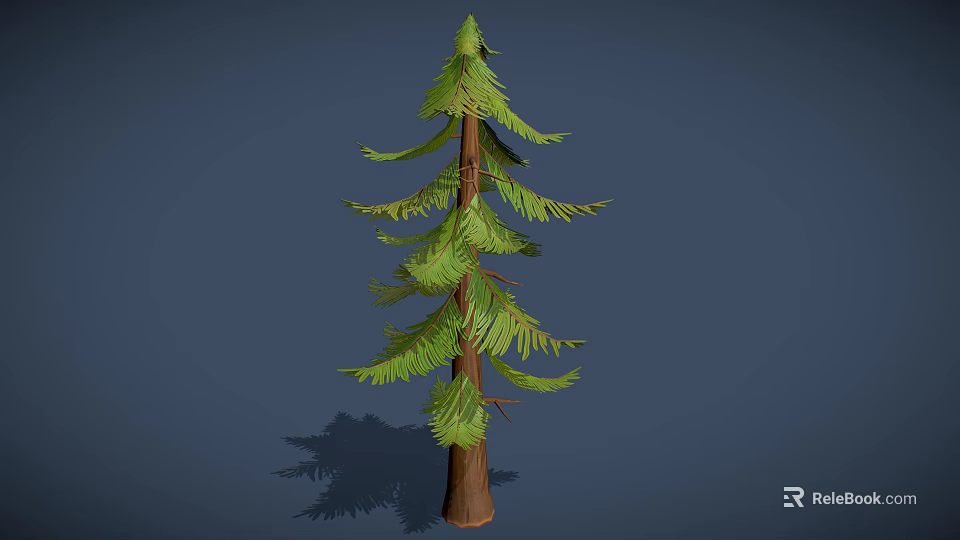 Tall Pine Tree With Green Needles And Brown Trunk On Blue Background 3d model 