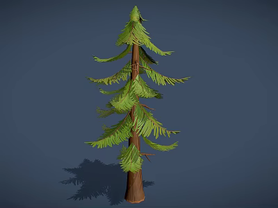 Tall Pine Tree With Green Needles And Brown Trunk On Blue Background 3d model