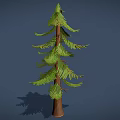 Tall Pine Tree With Green Needles And Brown Trunk On Blue Background 3d model
