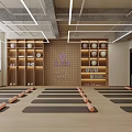 Modern Yoga Studio Interior With Mats And Rollers 3d model