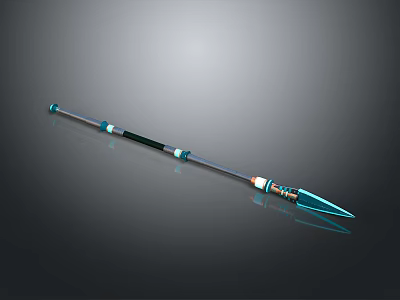 Decorative Spear Weapon With Blue Accents Black Shaft And Metallic Tip 3d model