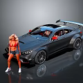 Black Modified Sports Car With Rear Spoiler Red Side Mirrors And Sleek Design
