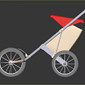 Modern Stroller With Red Canopy Light Seat White Frame And Wheels On Reflective Surface 3d model