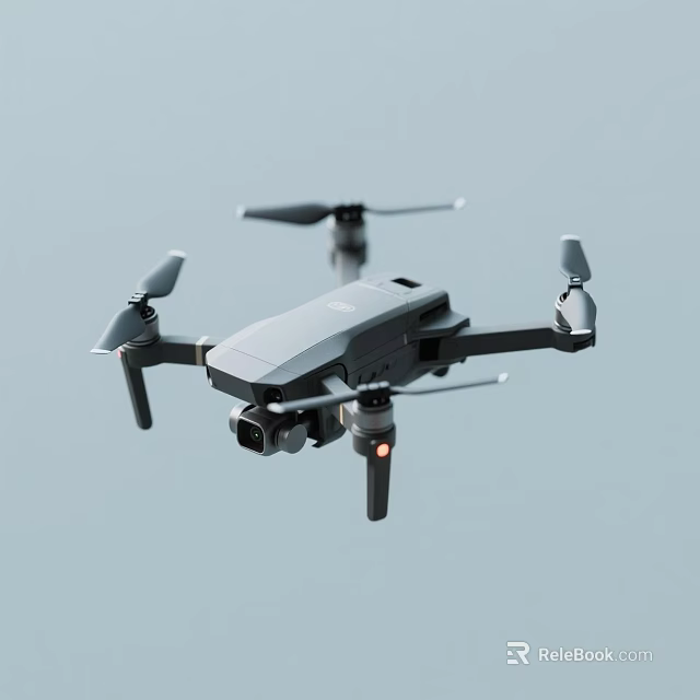 Modern Gray Drone Flying With Camera And Rotors In Blue Sky 3d model 