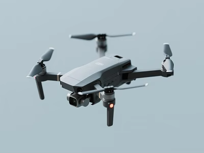 Modern Gray Drone Flying With Camera And Rotors In Blue Sky 3d model