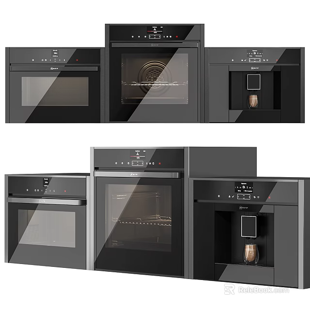 Modern Black Kitchen Appliances Oven And Coffee Machine For Contemporary Home Interior 3d model 