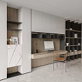 Modern Home Office Interior With Wooden White Cabinets Study Desk Computer Bookshelves And Comfortable Chair