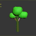3D Model Green Tree with Brown Trunk and Green Canopy in Gray Background