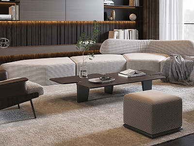 Minotti Sofa Coffee Table Combination Living Room Bookcase Casual Chair Floor Lamp Coffee Table model