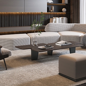 Minotti Sofa Coffee Table Combination Living Room Bookcase Casual Chair Floor Lamp Coffee Table 3d model