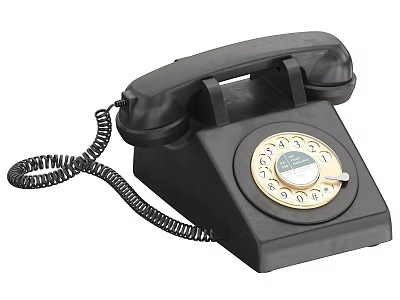 Vintage Black Office Phone With Rotary Dial And Coiled Cord 3d model