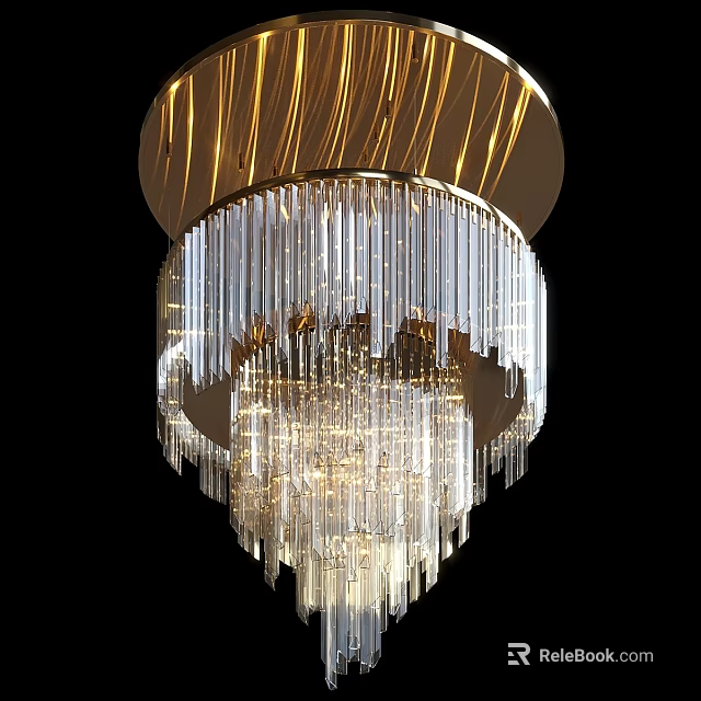 Elegant Modern Crystal Chandelier With Golden Circular Top And Cascading Crystal Strands 3d model 