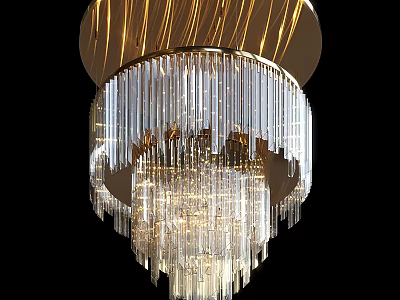 Elegant Modern Crystal Chandelier With Golden Circular Top And Cascading Crystal Strands 3d model