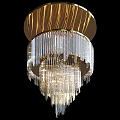 Elegant Modern Crystal Chandelier With Golden Circular Top And Cascading Crystal Strands