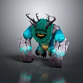 Mythical Creature Character With Green Antlers Teal Body And Glowing Arm Patterns In Aggressive Stance