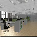 Modern Bright Office Space With Open Workstations Computers Green Plants And Large Windows 3d model