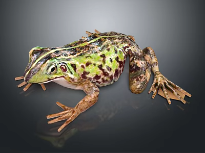 Green Brown Spotted Frog With Detailed Skin Texture And Extended Legs On Dark Background 3d model