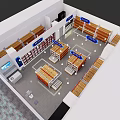Supermarket Department Store Interior Layout With Product Shelves And Checkout Area