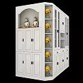 Classic White Buddhist Shrine Cabinet With Buddha Statues And Floral Vases