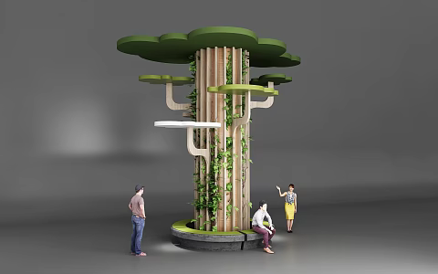 Modern Tree-shaped Landscape Column Soft-wrapped Round Stool Green Plant Vine 3d model