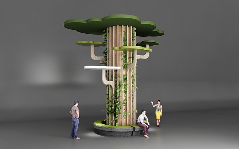 Modern Tree-shaped Landscape Column Soft-wrapped Round Stool Green Plant Vine 3d model